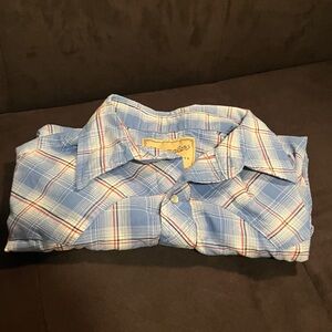 Wrangler Light Blue Plaid Short Sleeve Shirt vintage